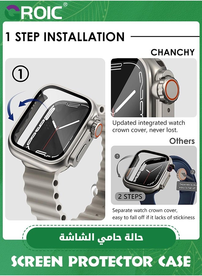 GROIC - 2 in 1 Titanium Gold Waterproof Case for Apple Watch Series 8 7 45mm Screen Protector Case, Front & Back Full Protective Bumper Face Cover for Men Women - Image 1