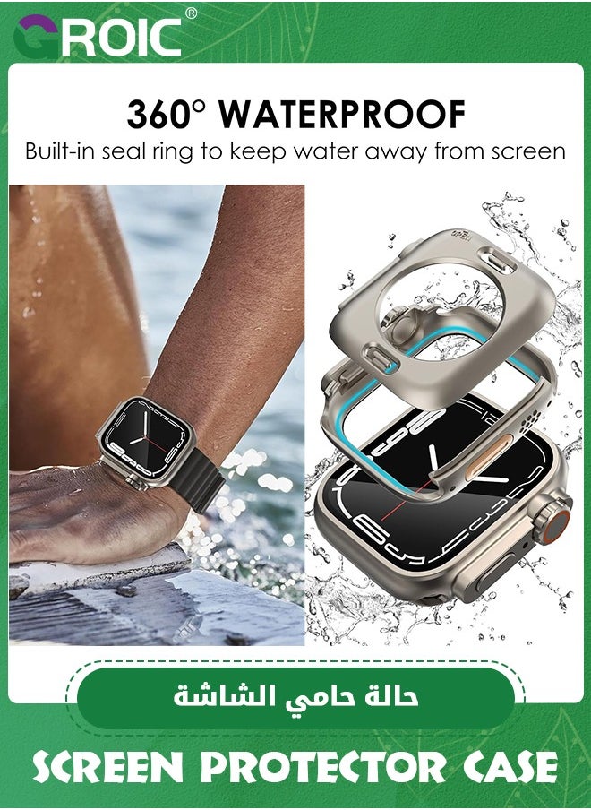 GROIC - 2 in 1 Titanium Gold Waterproof Case for Apple Watch Series 8 7 45mm Screen Protector Case, Front & Back Full Protective Bumper Face Cover for Men Women - Image 1