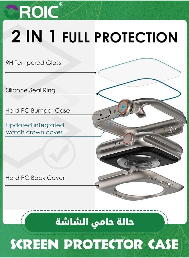 GROIC - 2 in 1 Titanium Gold Waterproof Case for Apple Watch Series 8 7 45mm Screen Protector Case, Front & Back Full Protective Bumper Face Cover for Men Women - Image 1