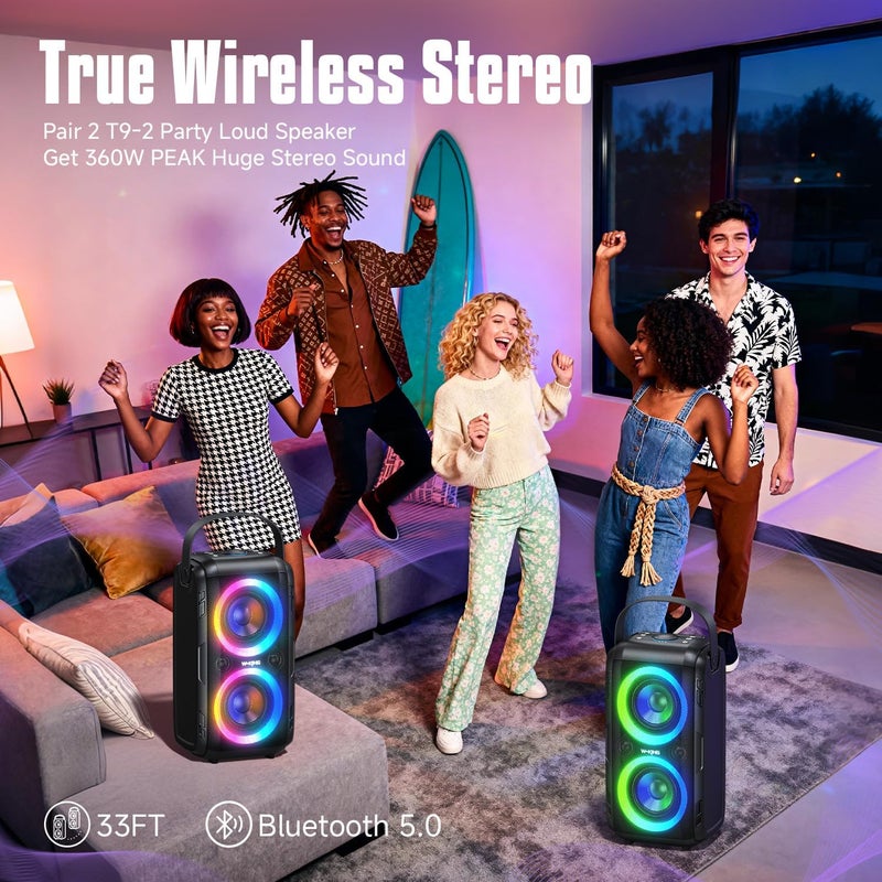 W-KING Bluetooth Speaker Loud- (180W PEAK)80W Super Bass, Huge 105dB Sound, Portable Party Wireless Outdoor Speaker/4 Drivers(2*4.04'' Woofer)/Lights, IPX5 Large Speaker, 24H, U-Disk, TF Card, AUX, EQ - Image 4