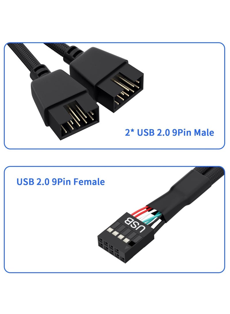 USB 2.0 Motherboard Header Extension Cable, 9 pin USB Header Male 1 to 4 Female Motherboard Extension Cable, 2.0 HUB Connector Adapter, USB Splitter for PC Motherboard, Cord Braided Black - Image 2
