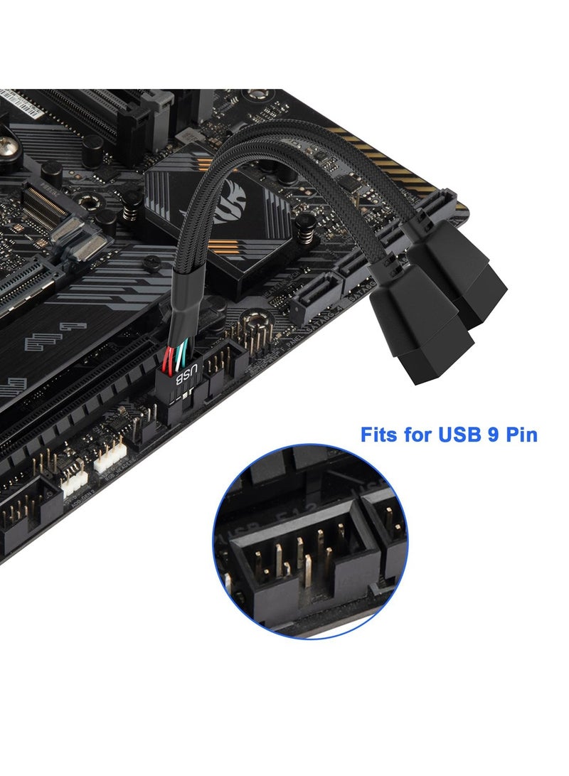 USB 2.0 Motherboard Header Extension Cable, 9 pin USB Header Male 1 to 4 Female Motherboard Extension Cable, 2.0 HUB Connector Adapter, USB Splitter for PC Motherboard, Cord Braided Black - Image 3