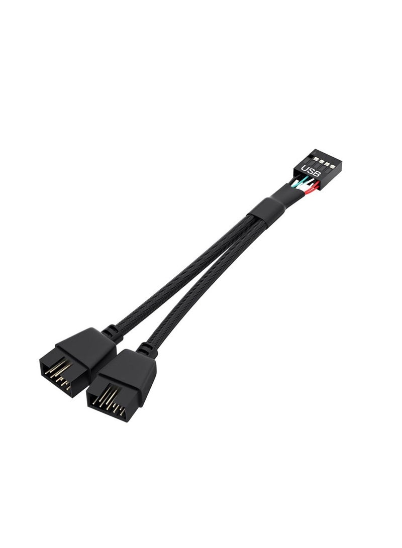 USB 2.0 Motherboard Header Extension Cable, 9 pin USB Header Male 1 to 4 Female Motherboard Extension Cable, 2.0 HUB Connector Adapter, USB Splitter for PC Motherboard, Cord Braided Black - Image 1