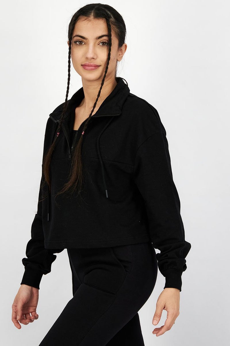 XOXO Women Half Zip Plain Sweaters, Black - Image 3
