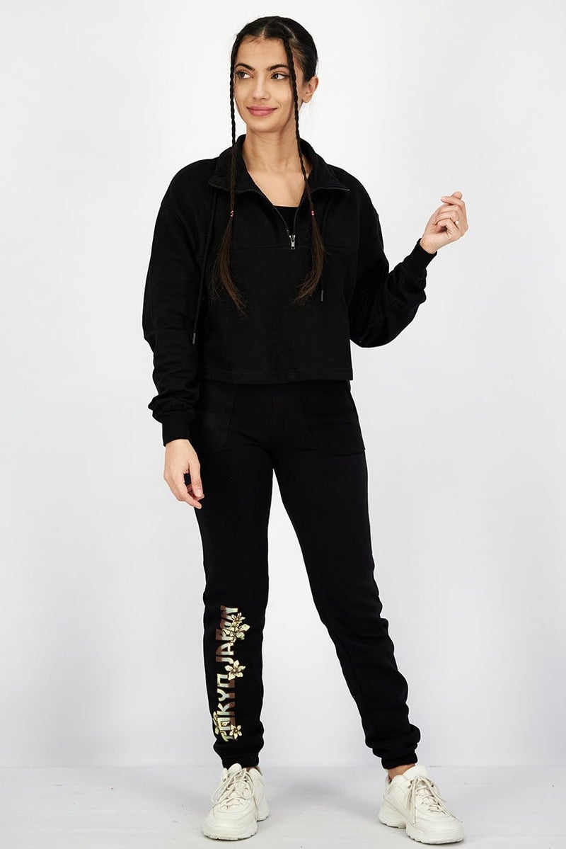 XOXO Women Half Zip Plain Sweaters, Black - Image 4