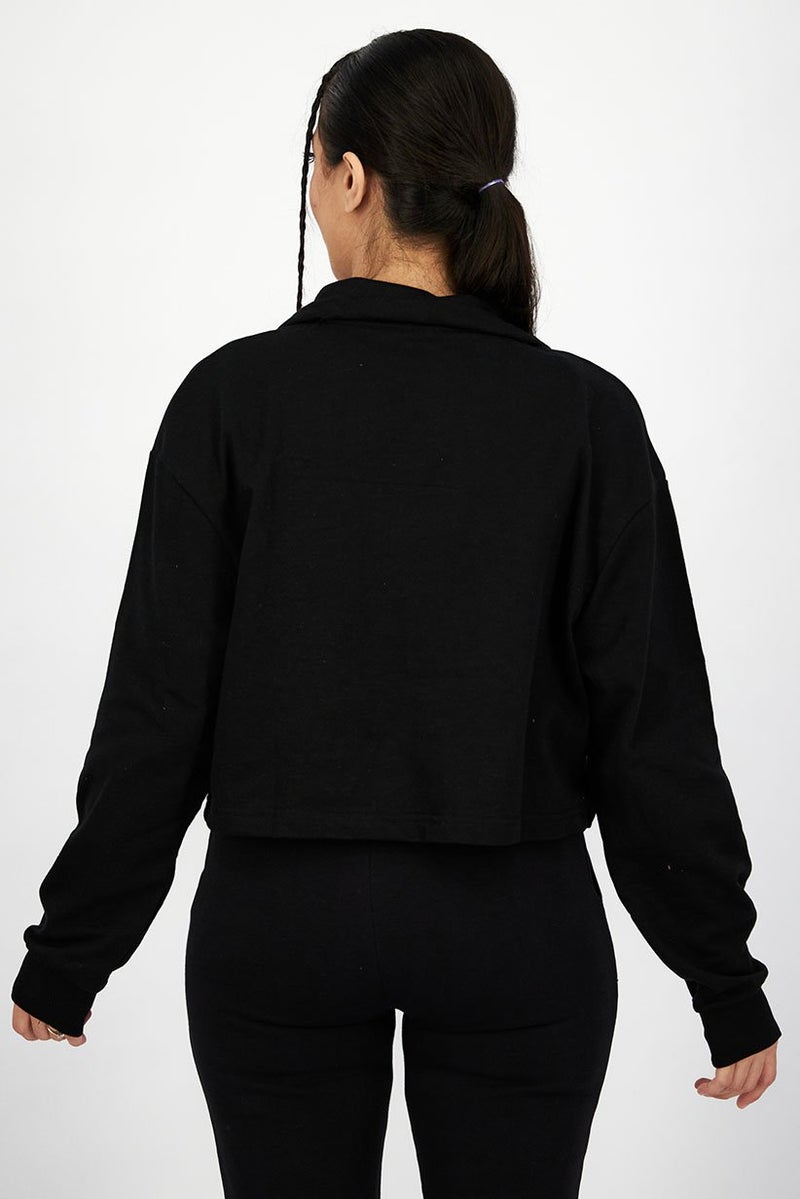 XOXO Women Half Zip Plain Sweaters, Black - Image 2