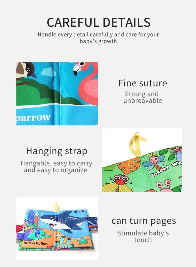 Soft Baby Cloth Book,Baby Touch And Feel Crinkle Cloth Books,Baby Early Development Toys,Touch And Feel Sensory Crinkle Book With Teether,Early Development Interactive & Stroller Toys,4 Pages 8 Sides,For Boys And Girls(Forest Animals) - Image 3