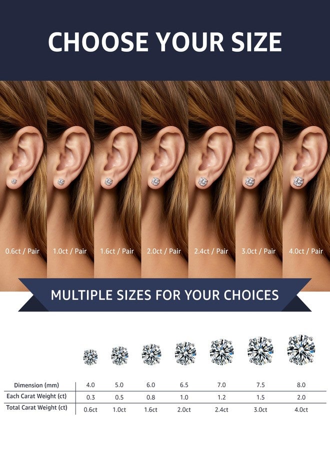 boya Moissanite Stud Earrings for Women,0.6-4ct 18K White Gold Plated Silver Friction Back and Post for Women Men, D Color VVS1 Round Lab Created Diamond Earrings Men - Image 4