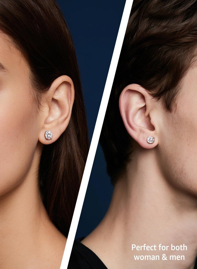 boya Moissanite Stud Earrings for Women,0.6-4ct 18K White Gold Plated Silver Friction Back and Post for Women Men, D Color VVS1 Round Lab Created Diamond Earrings Men - Image 3