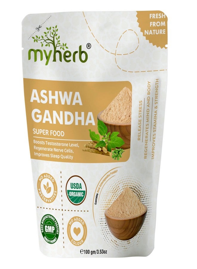 MYHERB 100% Pure Natural Organic Ashwagandha Powder || 100 Gm || Withania Somnifera || Ayurvedic Formula || Support for Stress-free Living- For Men And Women - Image 1