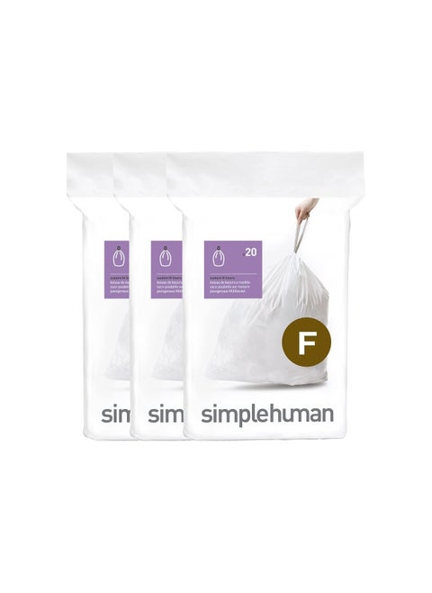 Cw0256 Code F Custom Fit Bin Liner Bulk Pack White Plastic 3 Pack Of 20 Total 60 Liners