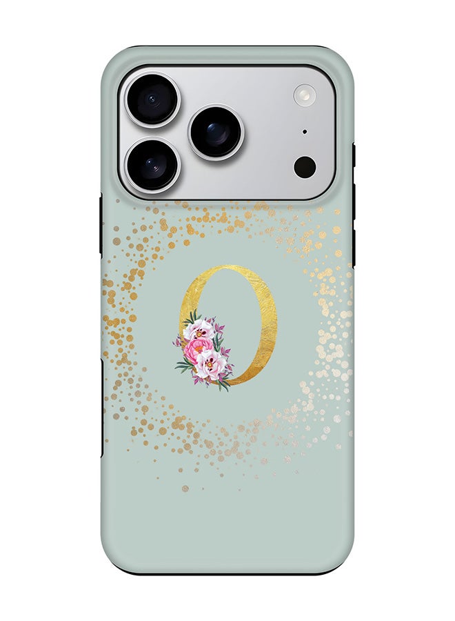 Stylizedd Tough Pro Magnetic Case for iPhone 17 Pro, Dual Layer hybrid PC + TPU Mobile Cover Matte - Custom Monogram Floral - O  (Light Grey )