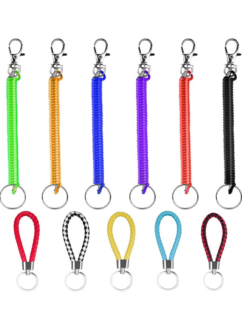 GGOOT 6 PCS Stretchy Spiral Keyring & 5 PCS Braided Keychain Retractable Coil Spring Key Chain Theftproof Anti-Lost Stretch Cord Fishing Lanyard for Keys, Wallet, Phone, Backpack, Fishing Tool - Image 1