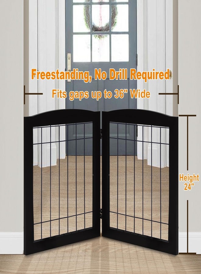 LZRS 2-Panel Freestanding Foldable Wood Dog Gate – Solid Wood & Steel Wire, Chew-Resistant Pet Barrier for Indoor Use, Ideal for Small to Medium Dogs, Black - Image 2
