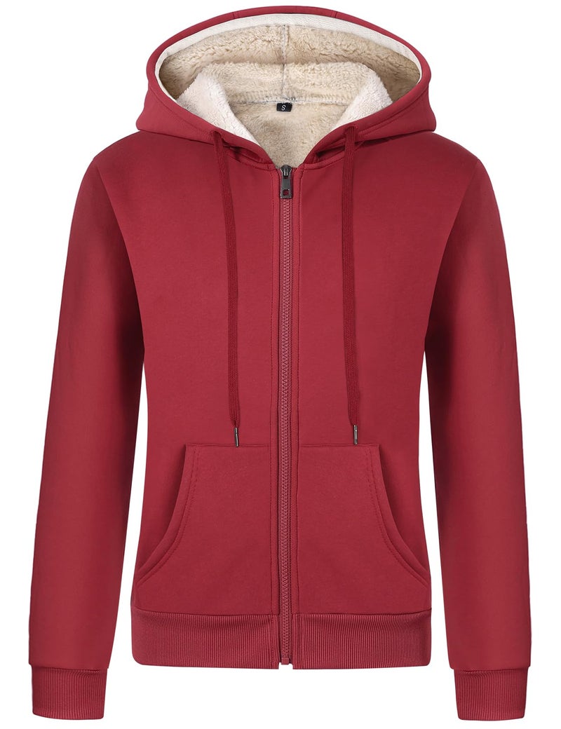 Gihuo Women's Sherpa Lined Hooded Sweatshirt Zip Up Winter Warm Hoodie Comfy Hooded Fleece Jacket (US, Alpha, X-Large, Regular, Regular, Winered) - Image 1