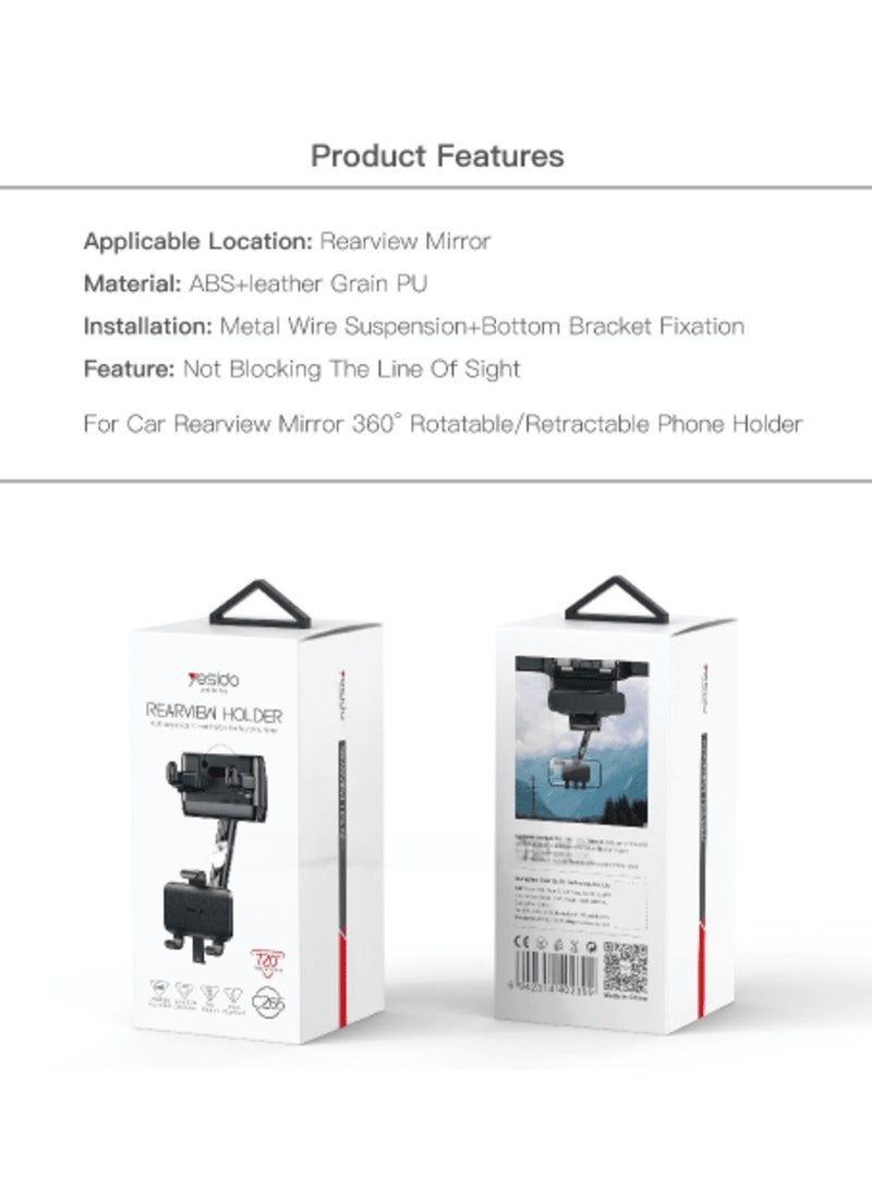 Yesido Rear View Mirror Adjustable Multi-Angle Car Phone Holder  Yesido C265 – Black - Image 4