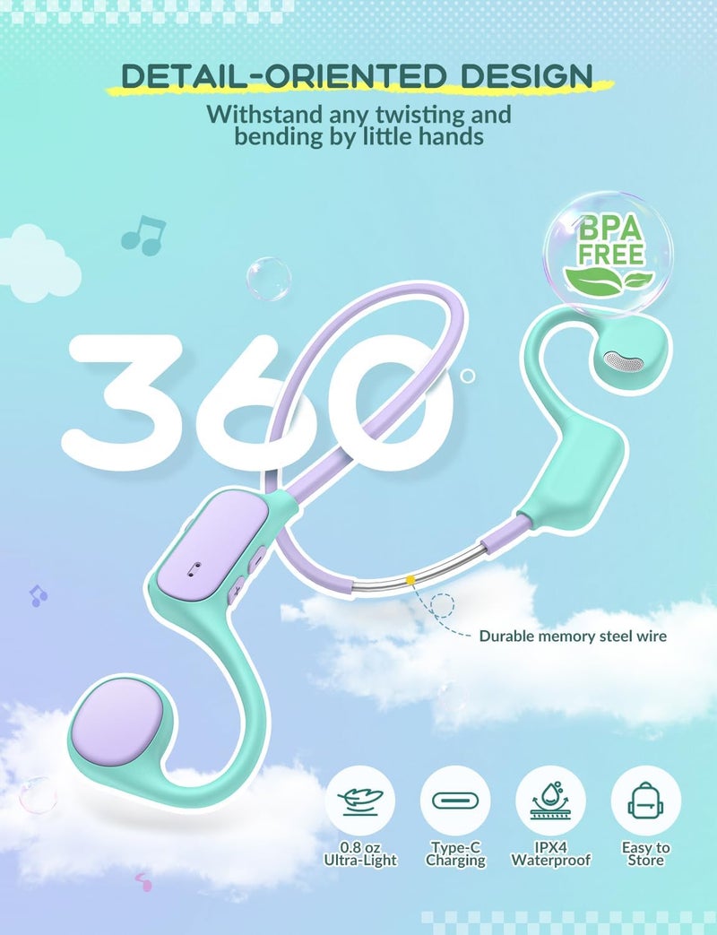 iClever Kids Headphones Bone Conduction, Open Ear Safety, IPX5 Waterproof, 360° Bending, Kids Lightweight Headphones Wireless Bluetooth 5.3, Kids Earbuds USB-C for iPad Tablet Travel Sports OWS01 - Image 3