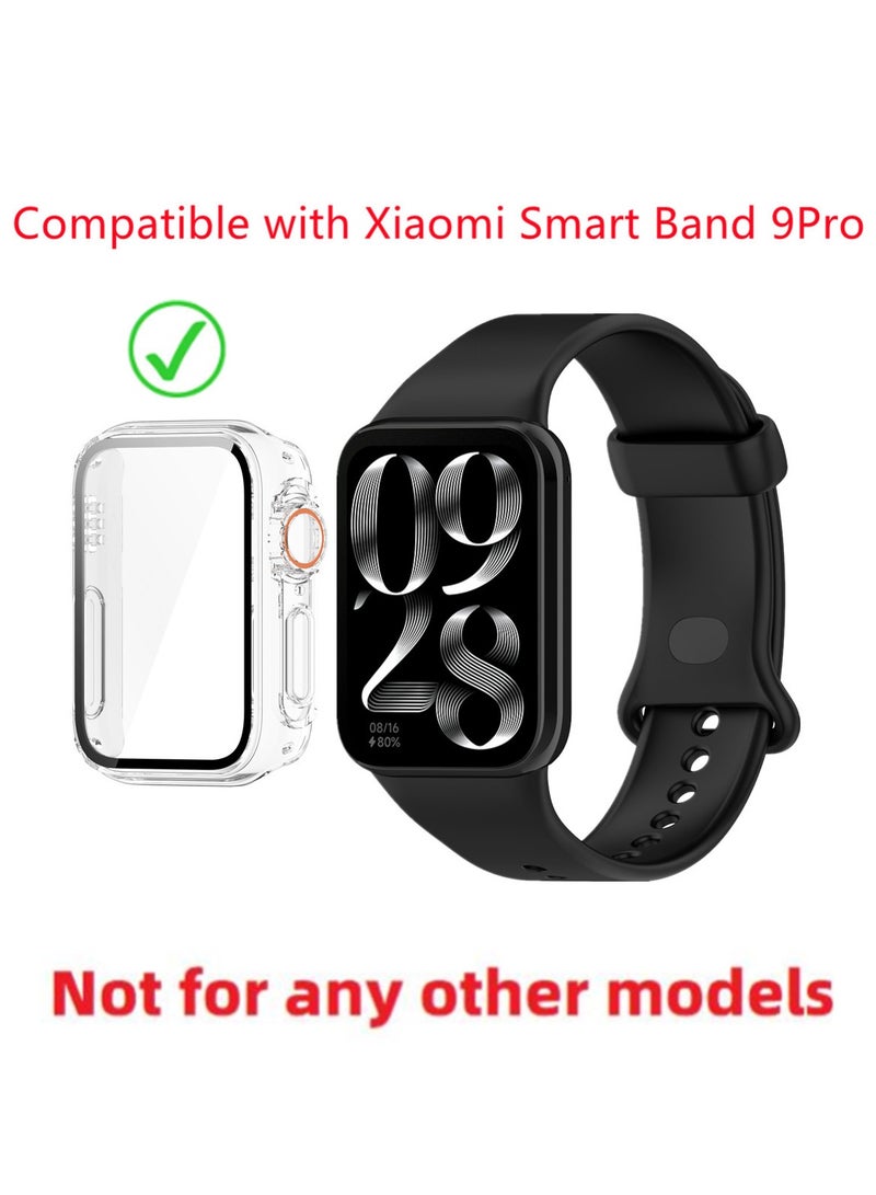 Full Coverage Case with Screen Protector Compatible with Xiaomi Smart Band 9 Pro PC and Real Glass Protective Case Cover Smart Watch Accessories(PC/Transparent) - Image 2