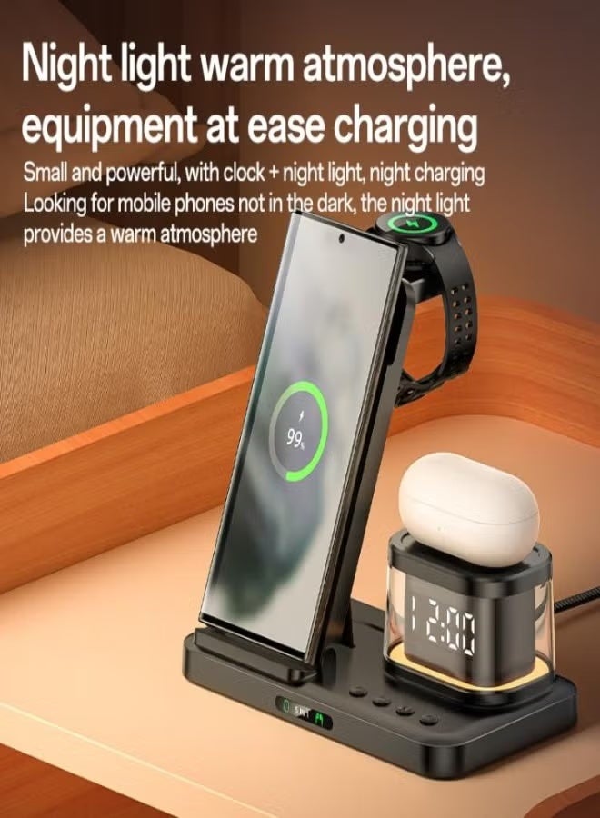 Yesido DS23 5-in-1 Wireless Charging Station with Clock – Fast Charger for Android & iOS | Multifunction Desk Organizer with Alarm Clock, Phone Stand & Night Light - Image 5