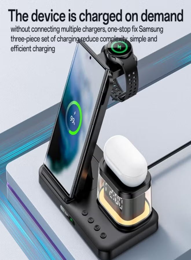 Yesido DS23 5-in-1 Wireless Charging Station with Clock – Fast Charger for Android & iOS | Multifunction Desk Organizer with Alarm Clock, Phone Stand & Night Light - Image 3