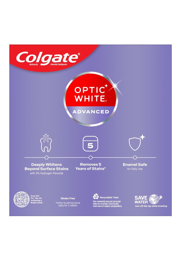 Colgate Optic White Advanced Hydrogen Peroxide Toothpaste, Teeth Whitening Toothpaste Pack, Enamel-Safe Formula, Helps Remove Tea, Coffee, and Wine Stains, Sparkling White, 3 Pack, 3.2 oz - Image 2