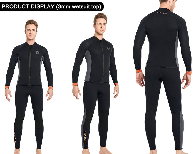 DIVE & SAIL Wetsuit Top 3mm Neoprene Wetsuit Jacket Men Front Zip Long Sleeve Diving Suit for Swimming Surfing Snorkeling Kayaking Scuba Diving 3XL Size - Image 2
