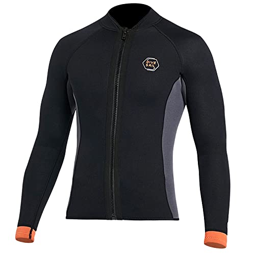 DIVE & SAIL Wetsuit Top 3mm Neoprene Wetsuit Jacket Men Front Zip Long Sleeve Diving Suit for Swimming Surfing Snorkeling Kayaking Scuba Diving 3XL Size - Image 1