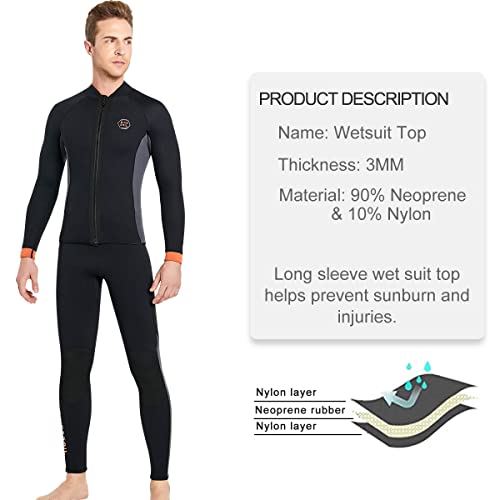 DIVE & SAIL Wetsuit Top 3mm Neoprene Wetsuit Jacket Men Front Zip Long Sleeve Diving Suit for Swimming Surfing Snorkeling Kayaking Scuba Diving 3XL Size - Image 4