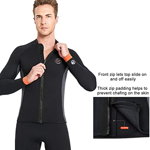 DIVE & SAIL Wetsuit Top 3mm Neoprene Wetsuit Jacket Men Front Zip Long Sleeve Diving Suit for Swimming Surfing Snorkeling Kayaking Scuba Diving 3XL Size - Image 5