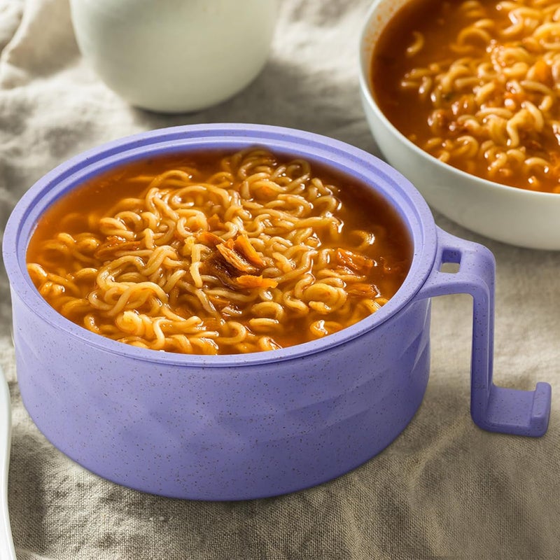 Romooa 1 Set Microwave Ramen Bowl Set 33 oz Wheat Straw Instant Ramen Cooker Set Portable Noodle Cooker with Handle Noodle Bowl with Spoon Chopsticks Fork College Dorm Room Purple - Image 5