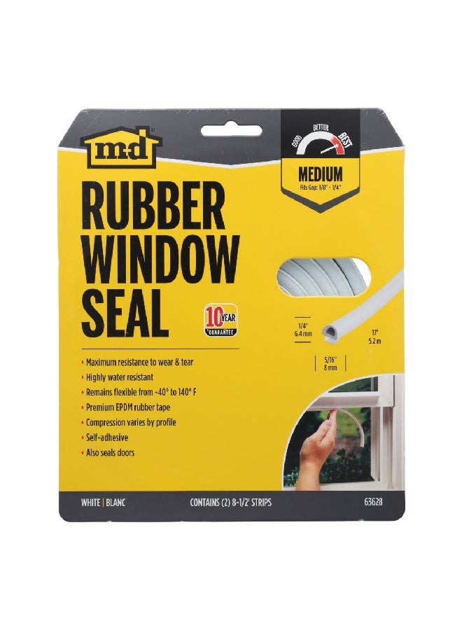 M-D Building Products Water Resistant Rubber Window Seal for Medium Gaps White 5/16 x 204 Inch 63628 - Image 1