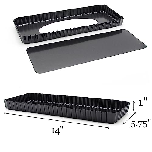 Tosnail 2 Pack 14" x 5.75" Non-Stick Quiche Pan Tart Pan with Removeable Bottom Rectangular Pie Baking Pan - Image 2
