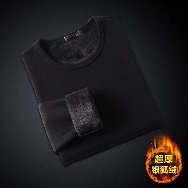 Winter Fleece-Lined Long-Sleeved T-Shirt Solid Color Men'S And Women'S Same Fashion All-Match Feedback Customer Product Quick Delivery - Image 3
