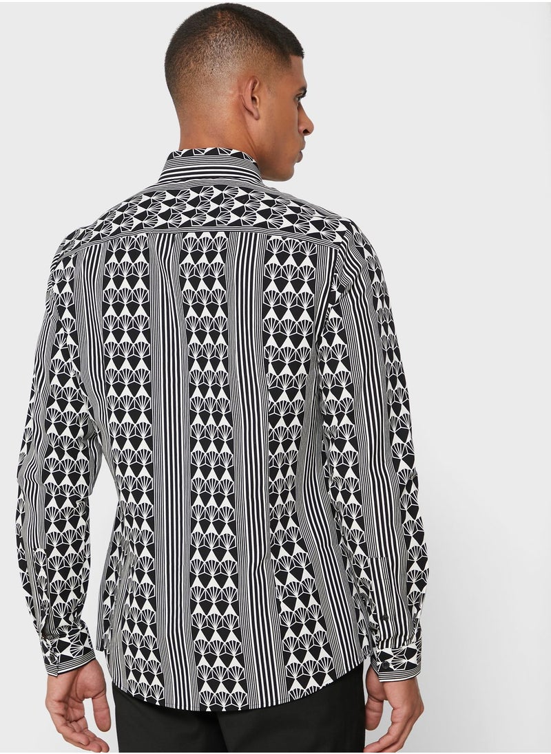 RIVER ISLAND - Geo Stripe Regular Fit Shirt - Image 1