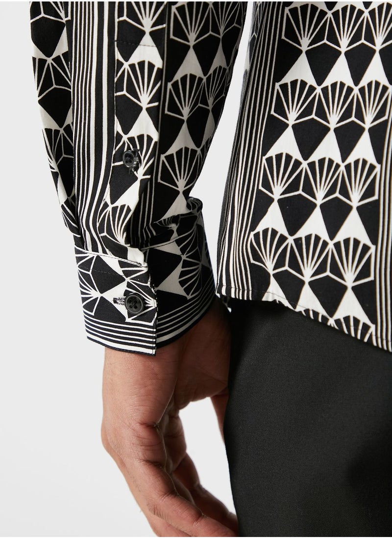 RIVER ISLAND - Geo Stripe Regular Fit Shirt - Image 1