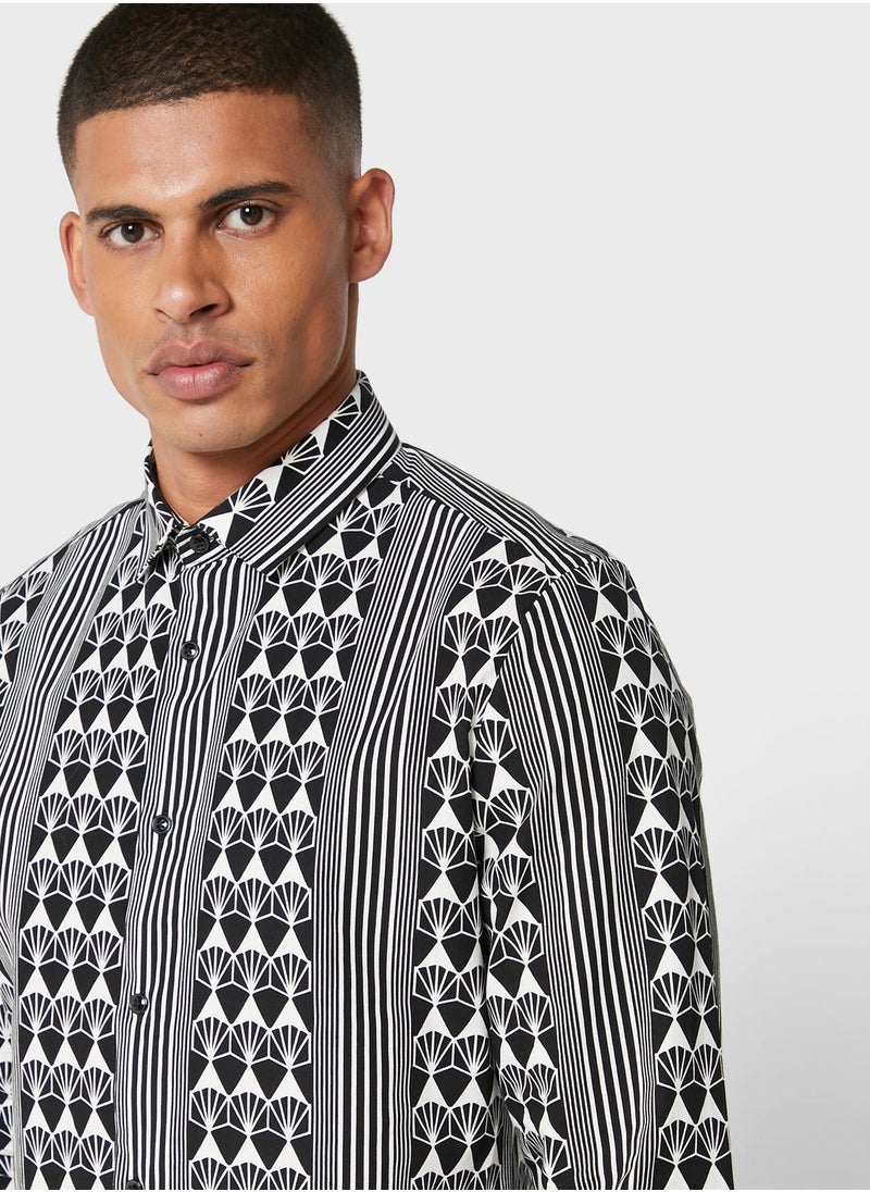 RIVER ISLAND - Geo Stripe Regular Fit Shirt - Image 1