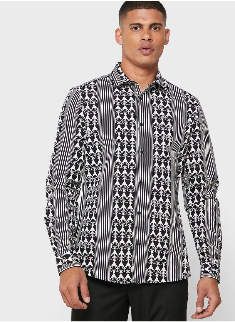 RIVER ISLAND - Geo Stripe Regular Fit Shirt - Image 1
