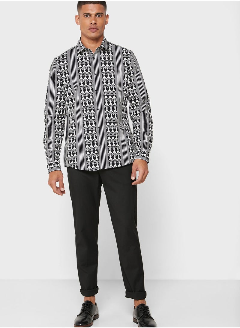 RIVER ISLAND - Geo Stripe Regular Fit Shirt - Image 1