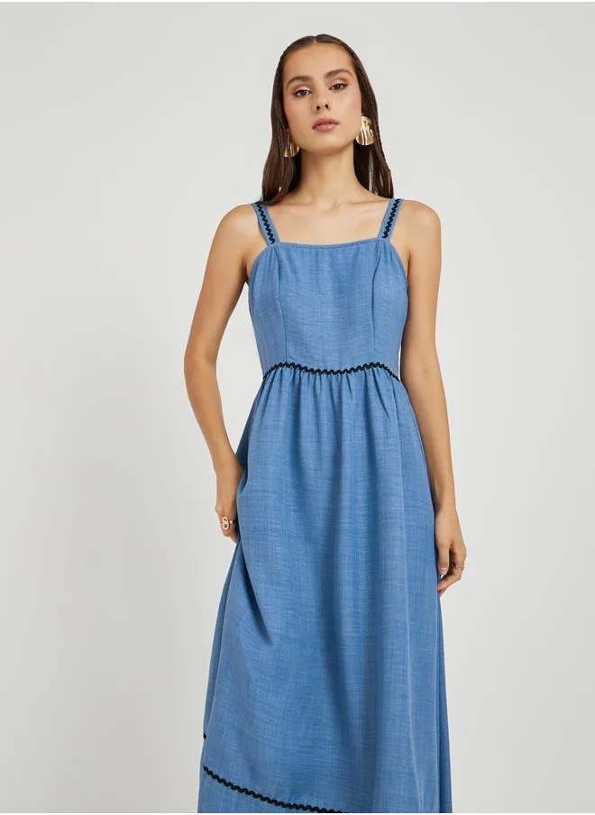 Take Two Take Two Solid Sleeveless Lace Trim Maxi Dress