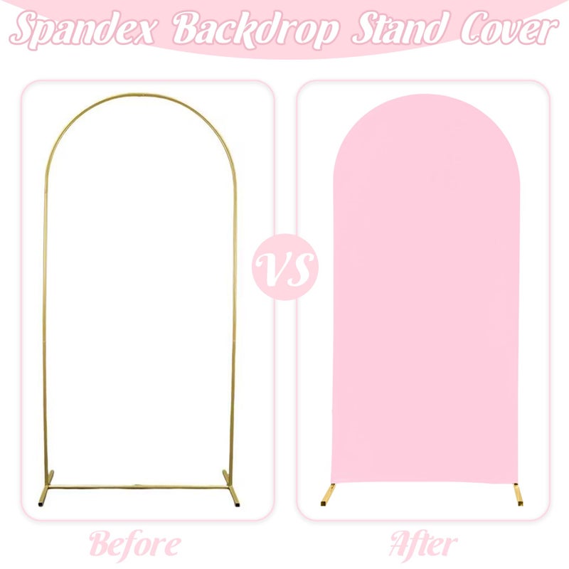 Fivenl Spandex Fitted Wedding Arch Cover 7.2FT Pink Arch Backdrop Cover, Round Top Chiara Backdrop Stand Covers for Wedding Birthday Party Baby Shower Banquet Arch Decoration (Pink, 7.2FT) - Image 4