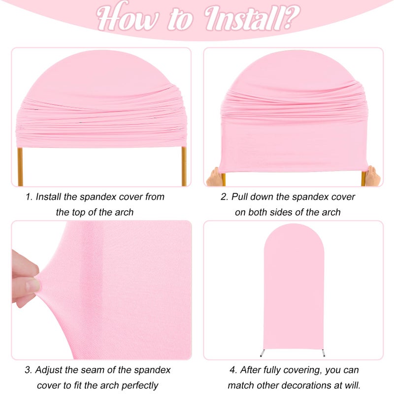 Fivenl Spandex Fitted Wedding Arch Cover 7.2FT Pink Arch Backdrop Cover, Round Top Chiara Backdrop Stand Covers for Wedding Birthday Party Baby Shower Banquet Arch Decoration (Pink, 7.2FT) - Image 5
