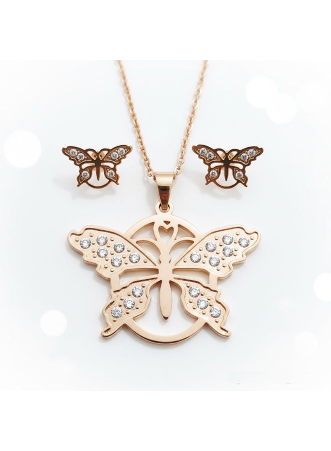 DubaiGallery Elegant Gold Butterfly Necklace and Earring Set with Sparkling Stones, Luxury Butterfly Jewelry Set – Gold-Plated Necklace & Stud Earrings with Crystals, Dainty Gold Butterfly Pendant Necklace and Earrings Set for Women, Gold Butterfly Jewelry Set for Women – Elegant Necklace & Earrings with Cubic Zirconia, Butterfly Charm Necklace and Earrings Set – Gold-Plated, Crystal Embellished  Graceful Butterfly Gold Jewelry Set – Pendant Necklace & Stud Earrings Gift for Her - Image 2