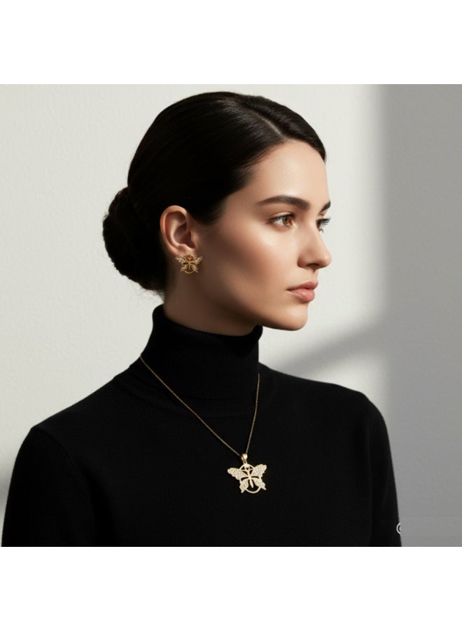 DubaiGallery Elegant Gold Butterfly Necklace and Earring Set with Sparkling Stones, Luxury Butterfly Jewelry Set – Gold-Plated Necklace & Stud Earrings with Crystals, Dainty Gold Butterfly Pendant Necklace and Earrings Set for Women, Gold Butterfly Jewelry Set for Women – Elegant Necklace & Earrings with Cubic Zirconia, Butterfly Charm Necklace and Earrings Set – Gold-Plated, Crystal Embellished  Graceful Butterfly Gold Jewelry Set – Pendant Necklace & Stud Earrings Gift for Her - Image 4
