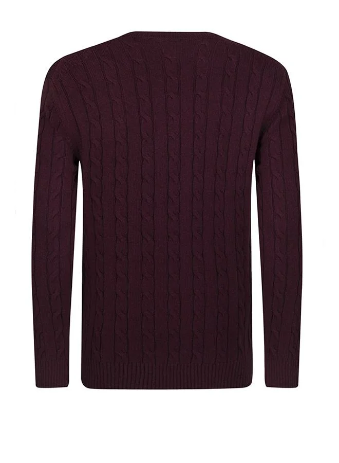 FELIX HARDY Bordeaux Cable Knit Crew Neck Pullover for Men | Best Price UAE