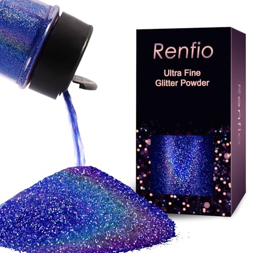 Renfio Holographic Ultra Fine Glitter Powder Metallic Resin Glitter 2.11 Oz (60g) PET Flakes Crafts Sequins 1/128" 0.008" 0.2mm Epoxy Chips Flakes for Tumblers Slime - Laser Royal Blue - Image 1