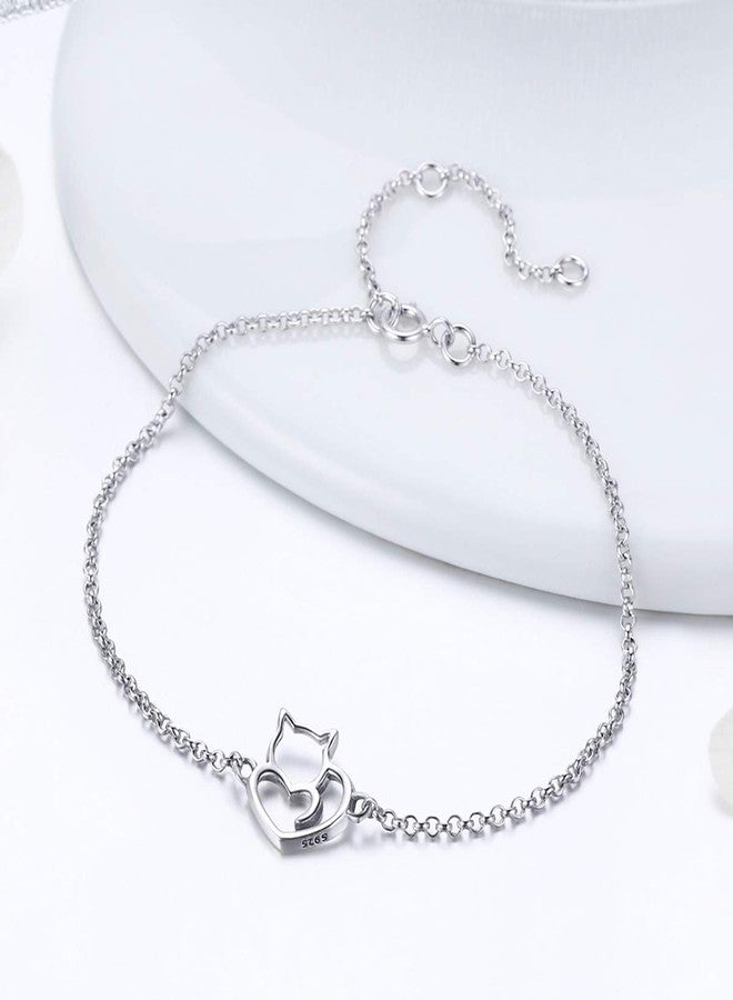 WOSTU Adjustable Silver Cat Mom Bracelet - 925 Sterling Silver Friendship Memorial Healing Jewelry for Women, BFF & Cat Lovers Anklet Good Luck Bracelet - Image 5