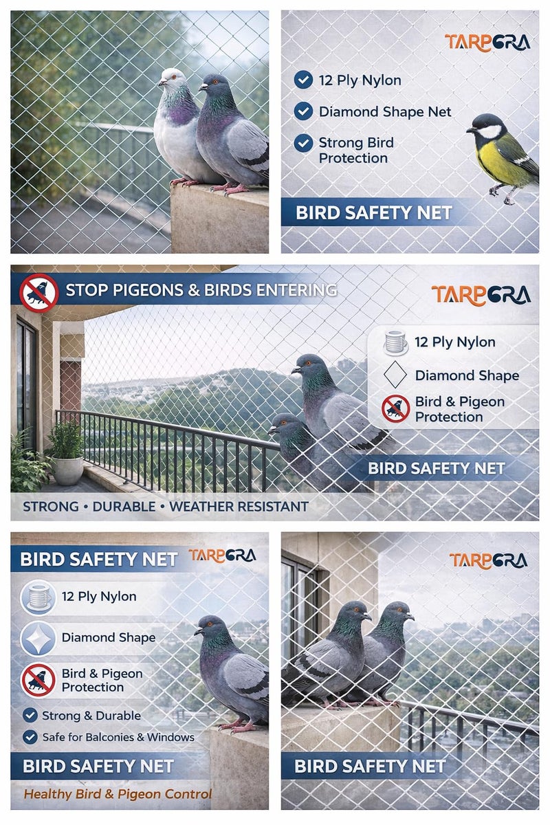 TARPORA Bird & Pigeon Safety Net for Balcony | Nylon Protection| 12Ply | (White, 10 x 30 FT) - Image 3