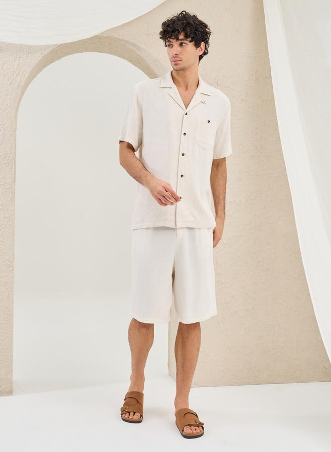 Styli Pleated Linen Blend Relaxed Fit Shorts  - Image 2