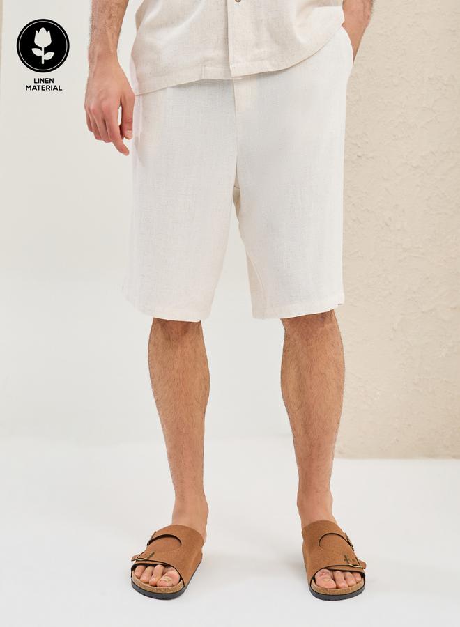 Styli Pleated Linen Blend Relaxed Fit Shorts  - Image 1