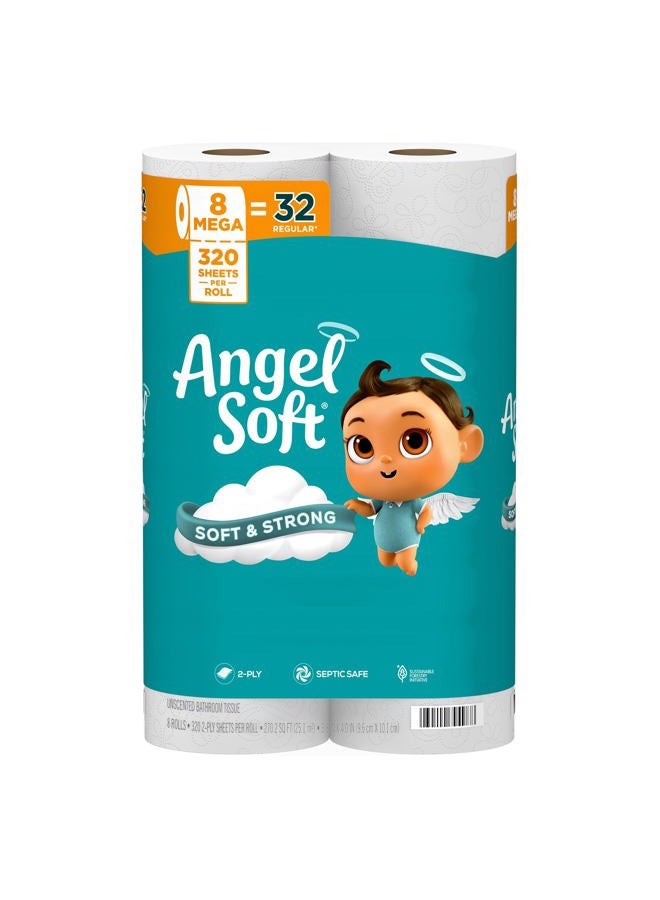Angel Soft ورق تواليت، 8 لفات ميغا = 32 لفة عادية، نسيج تواليت ناعم وقوي - Image 1